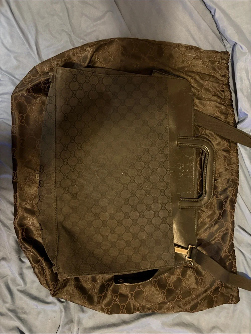 Authentic Gucci Black GG Monogram Canvas Briefcase Laptop Bag Messenger